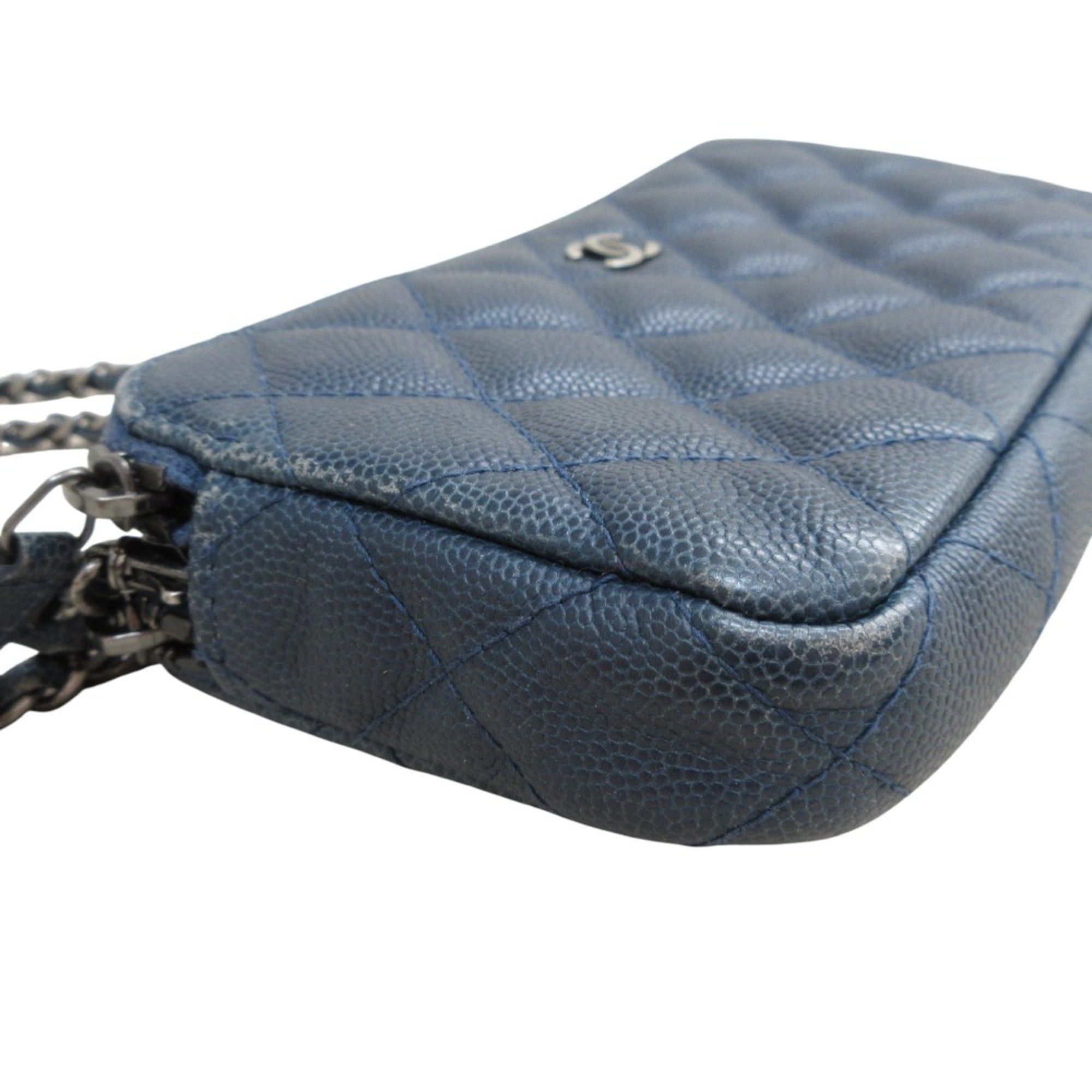 Chanel CHANEL Matelasse Caviar Leather Chain Wallet Shoulder Bag Long Navy Women's Size ONE SIZE - 9 Thumbnail