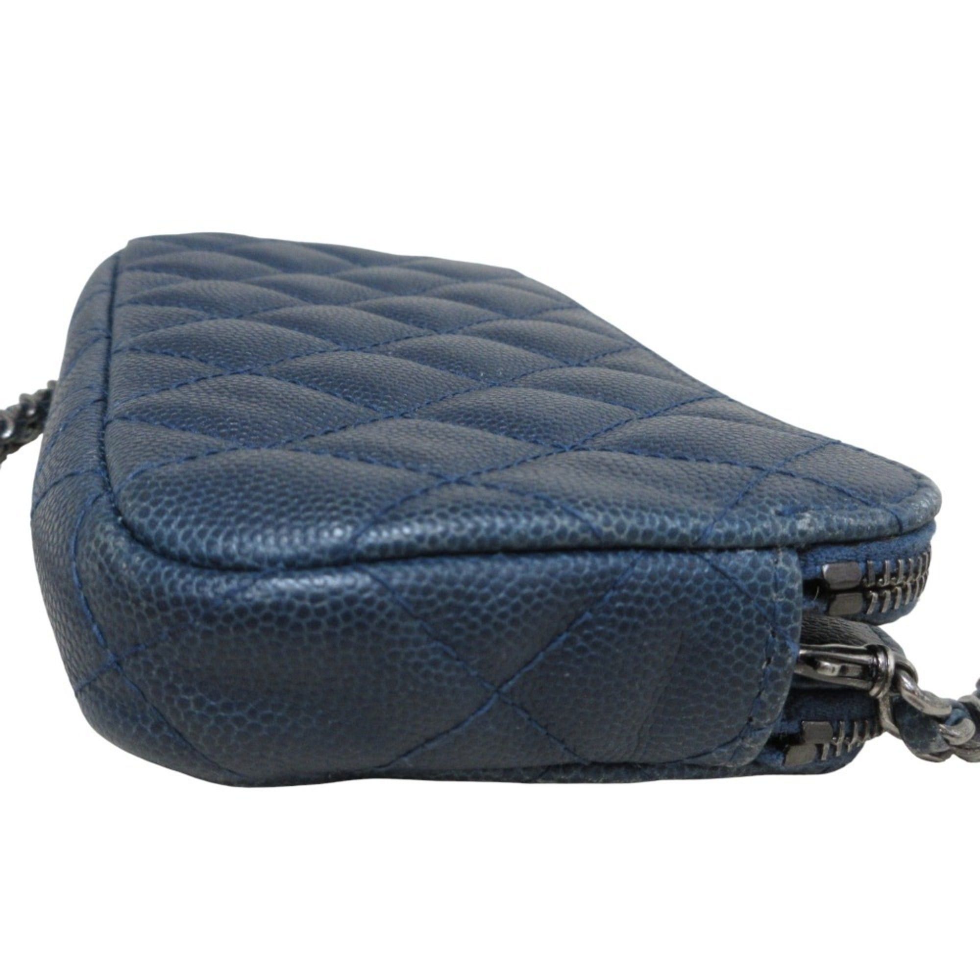 Chanel CHANEL Matelasse Caviar Leather Chain Wallet Shoulder Bag Long Navy Women's Size ONE SIZE - 19 Thumbnail