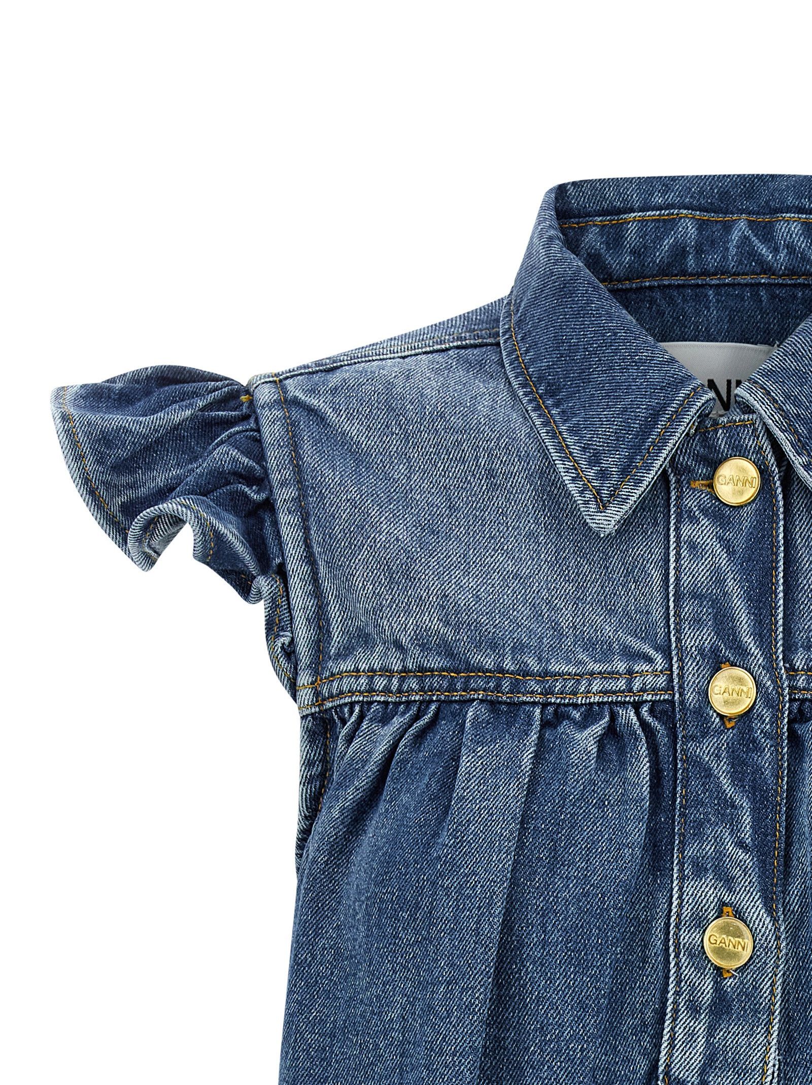 Ganni 'Denim Ruffle' Top Size S / US 4 / IT 40 - 3 Thumbnail