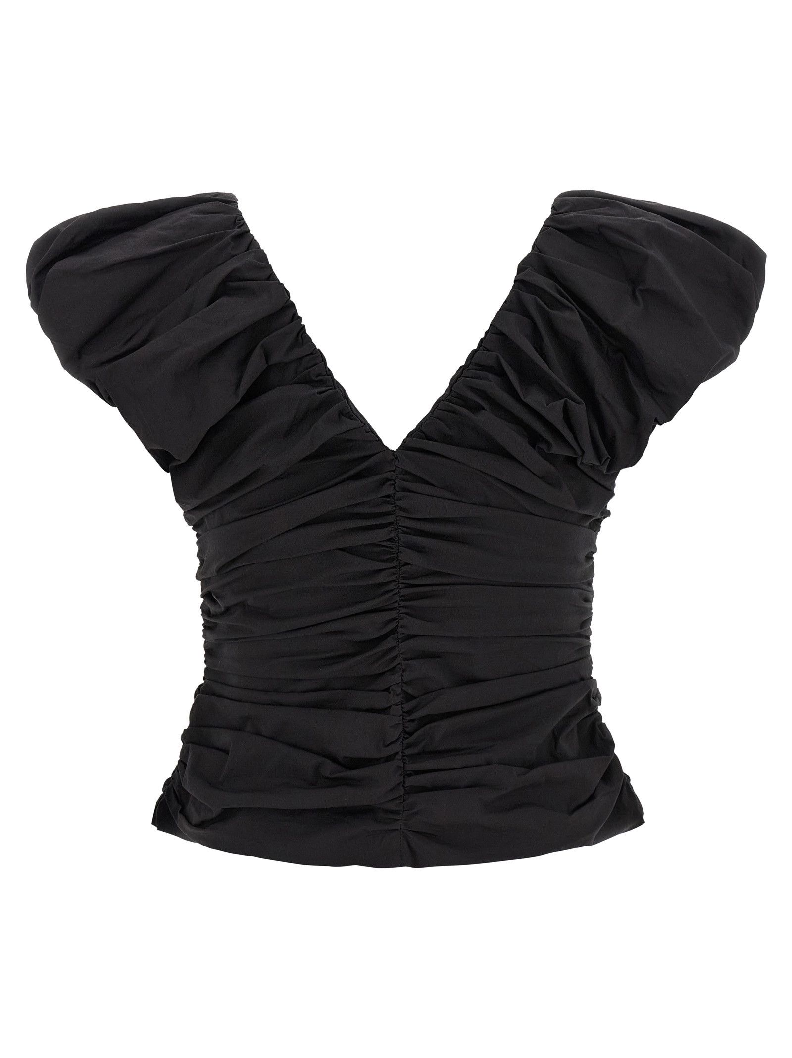 Ganni 'Black Ruched' Top Size XS / US 0-2 / IT 36-38 - 2 Thumbnail