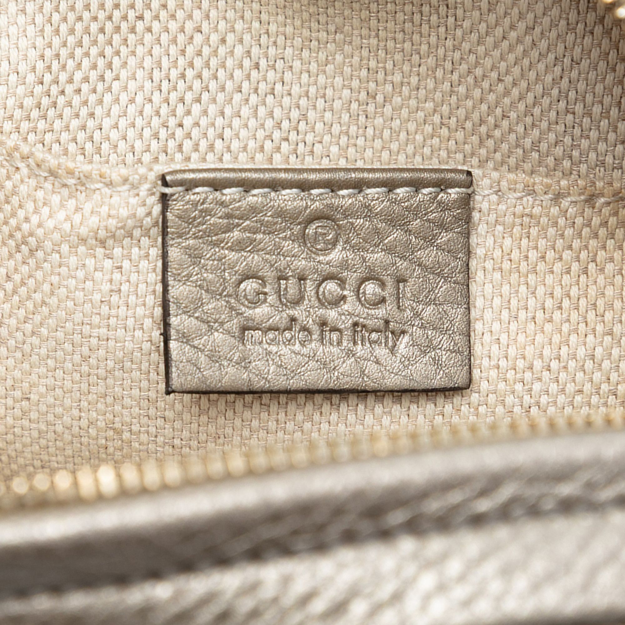 Gucci Mini Metallic Pebbled Calfskin Soho Chain Crossbody