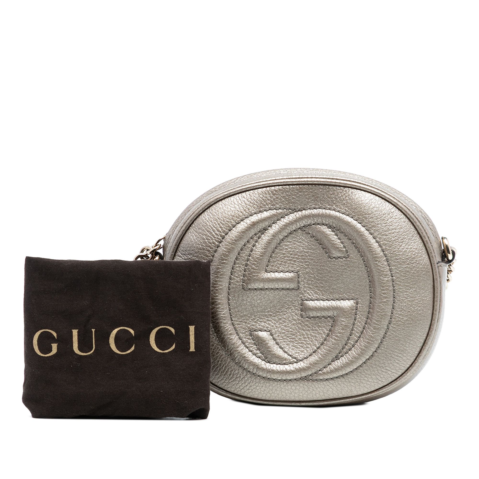 Gucci Mini Metallic Pebbled Calfskin Soho Chain Crossbody