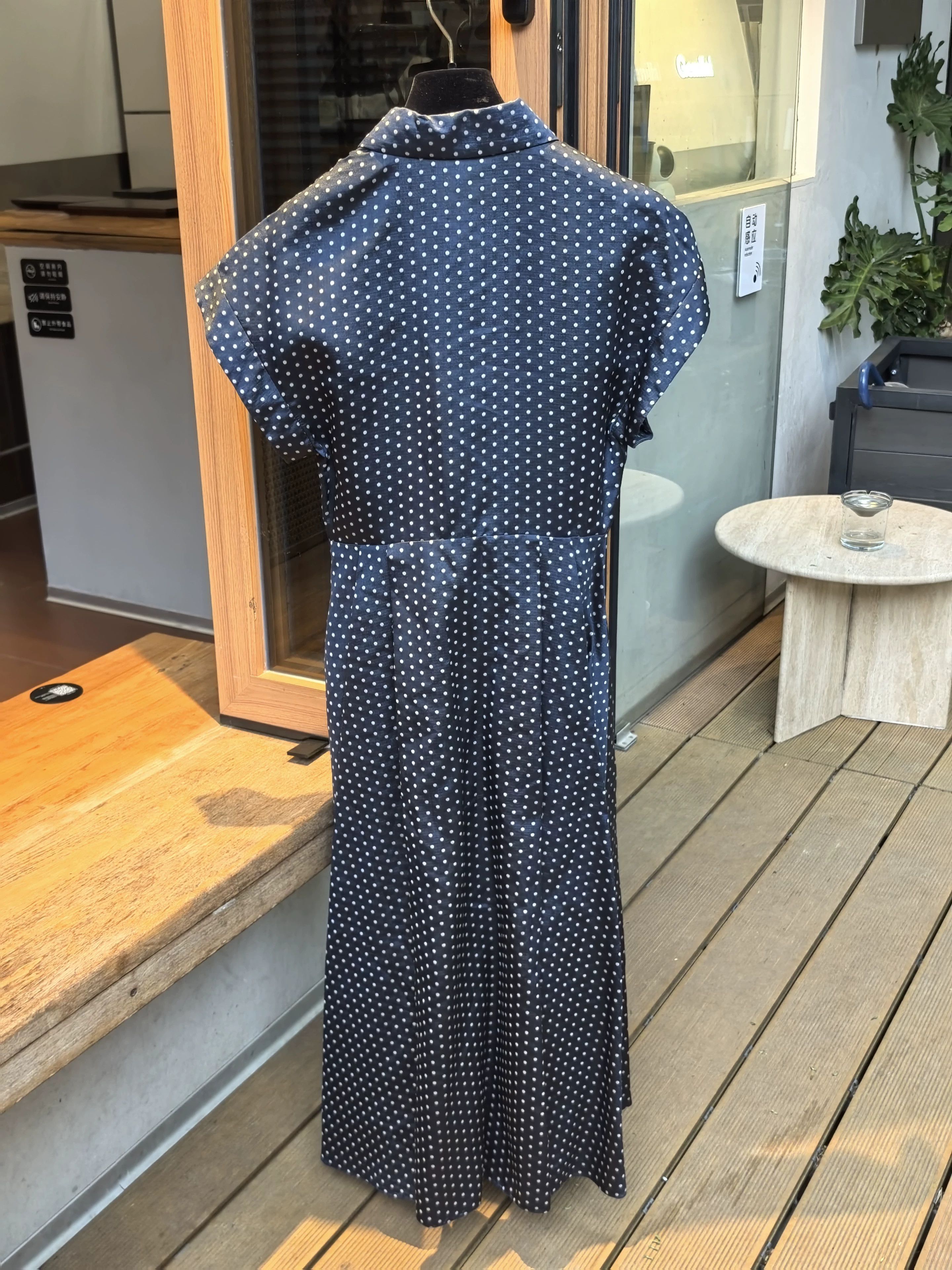 Dior navy polka dot silk dress by dior Size US 34 / EU 50 - 4 Thumbnail
