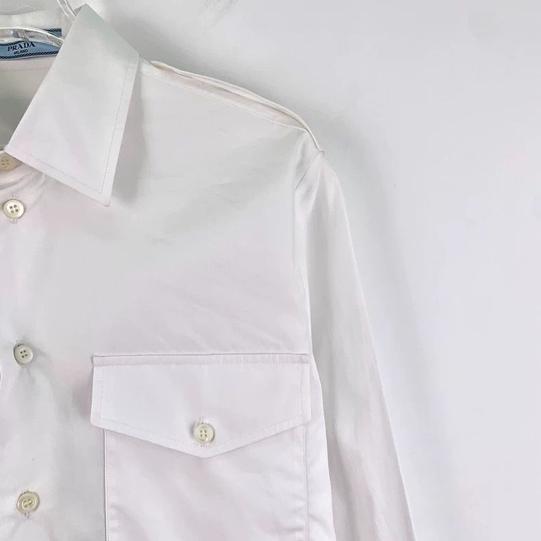 Prada Prada White Triangle Logo Cotton Shirt Size US S / EU 44-46 / 1 - 3 Thumbnail