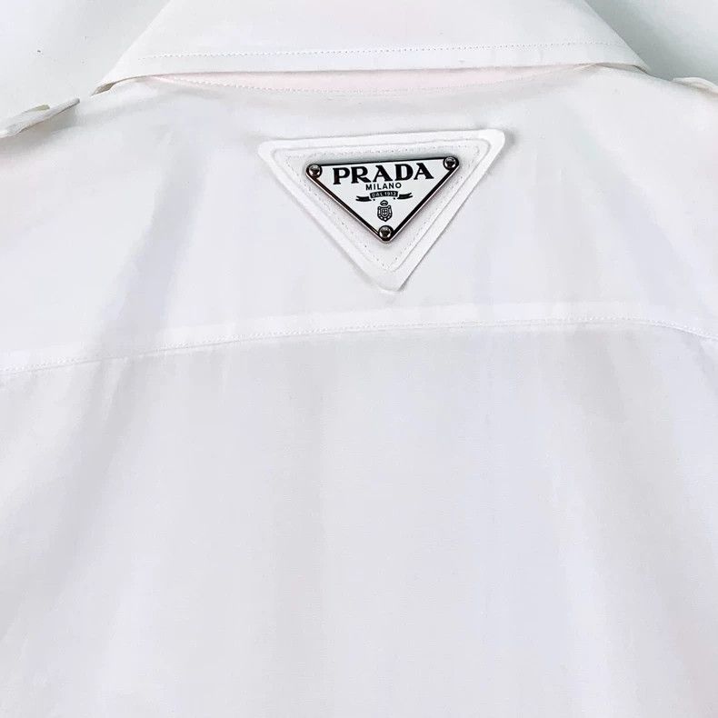 Prada Prada White Triangle Logo Cotton Shirt Size US S / EU 44-46 / 1 - 5 Thumbnail