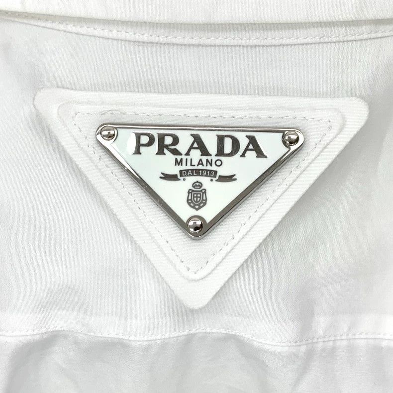 Prada Prada White Triangle Logo Cotton Shirt Size US S / EU 44-46 / 1 - 6 Thumbnail