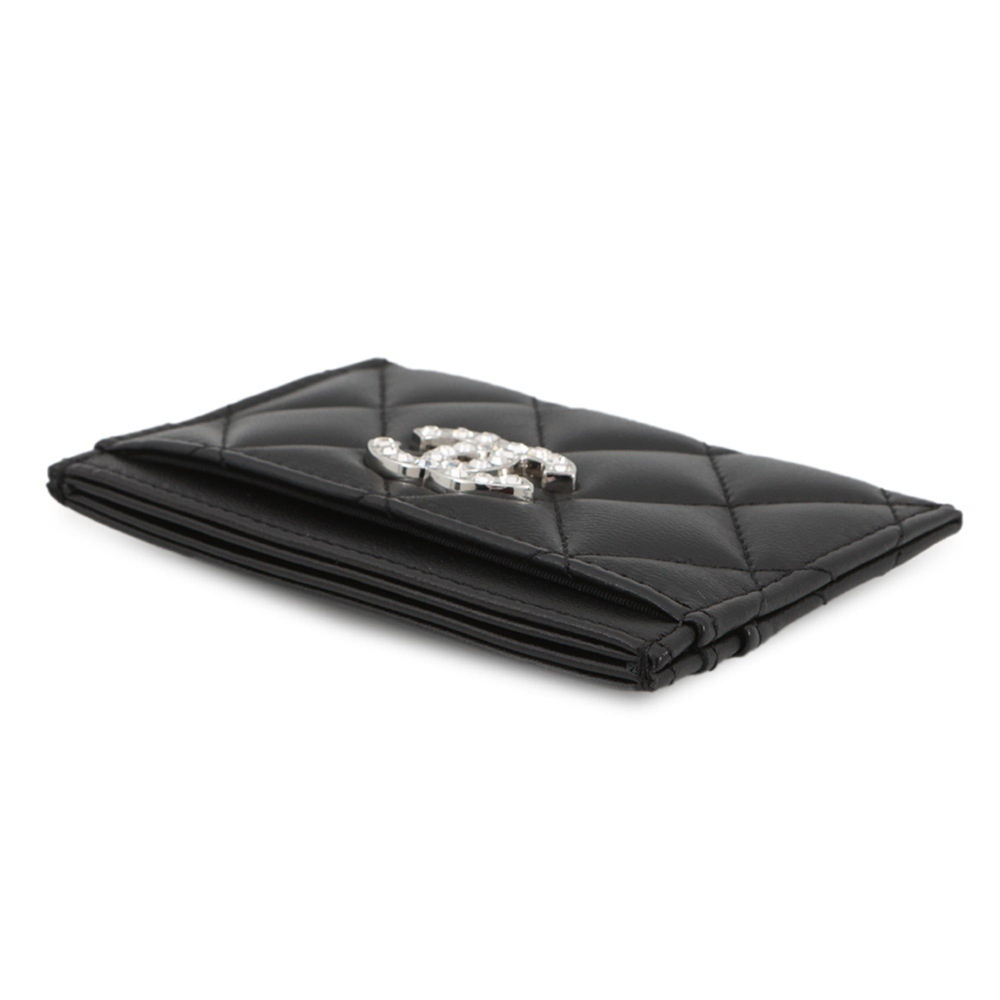 CHANEL Card Case, Matelasse, Coco Mark, Rhinestone, Lambskin, AP3990, Business Holder, Pass Black