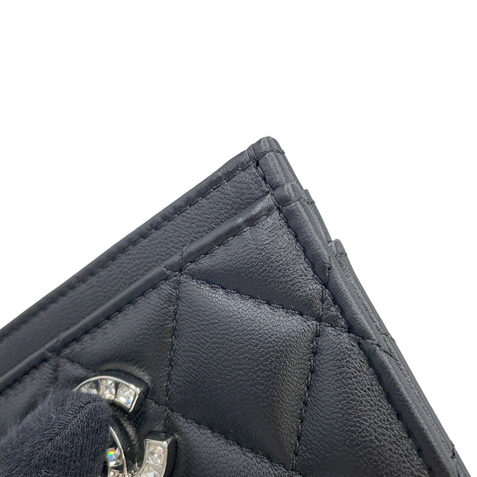 CHANEL Card Case, Matelasse, Coco Mark, Rhinestone, Lambskin, AP3990, Business Holder, Pass Black