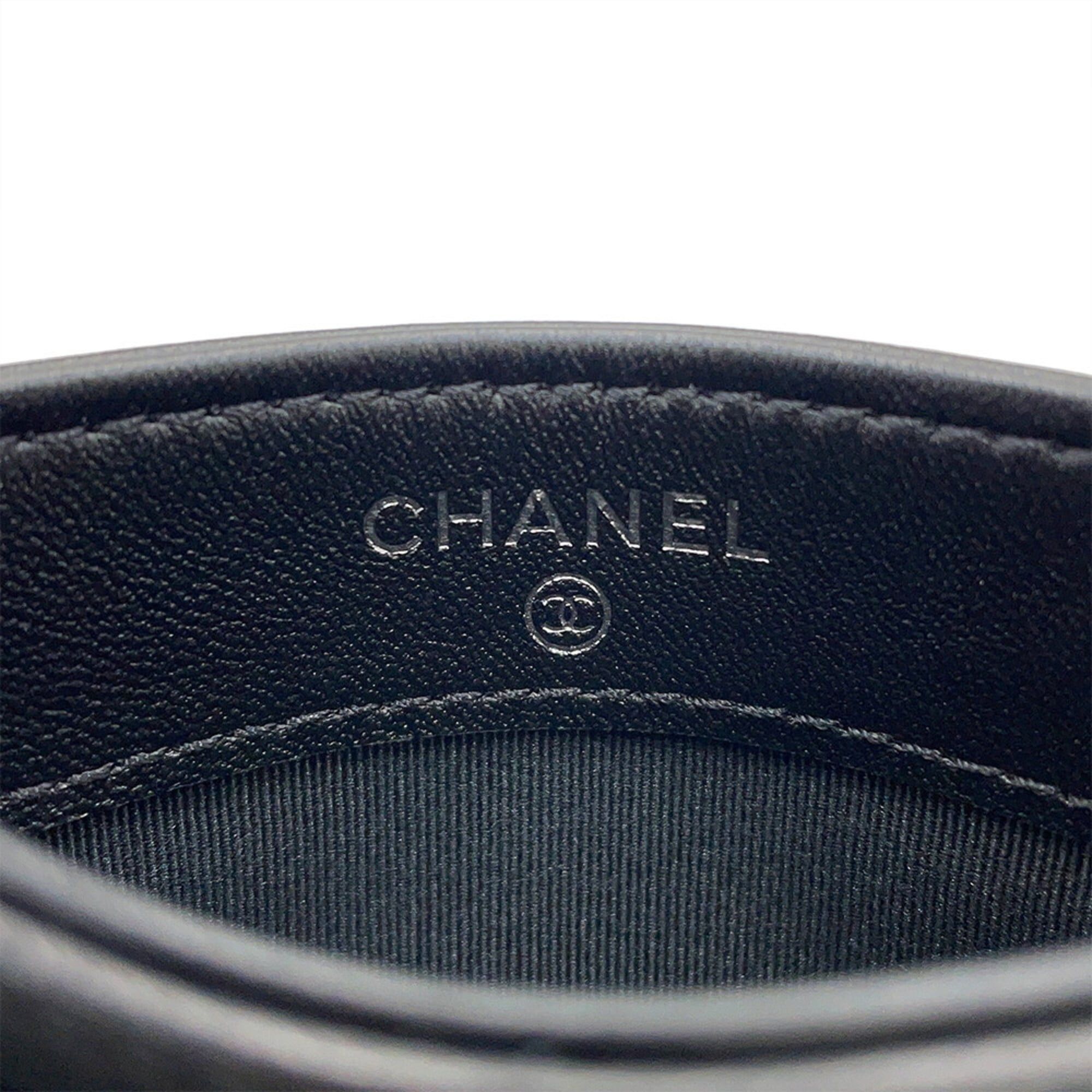 CHANEL Card Case, Matelasse, Coco Mark, Rhinestone, Lambskin, AP3990, Business Holder, Pass Black