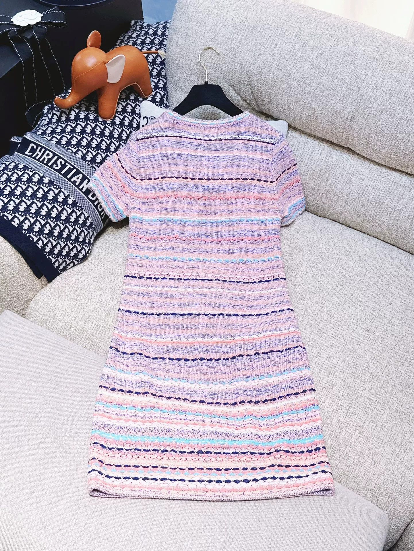 Chanel Chanel Pink Blue Stripe Knit Dress Size US 36 / EU 52 - 2 Thumbnail