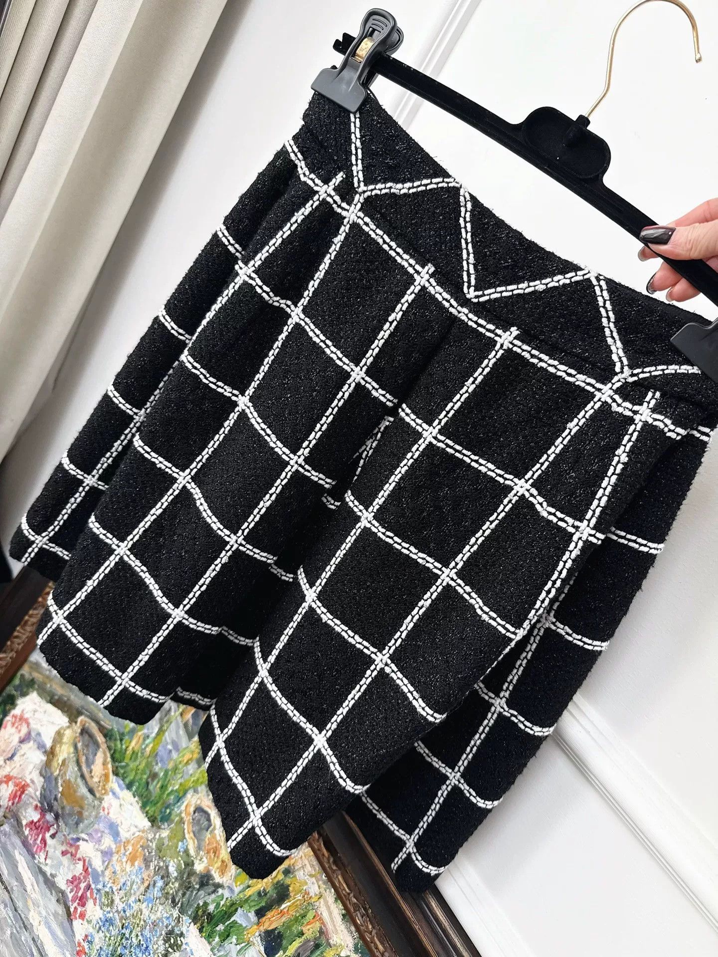 Chanel black and white checkered midi skirt Size US 38 / EU 54 - 3 Thumbnail