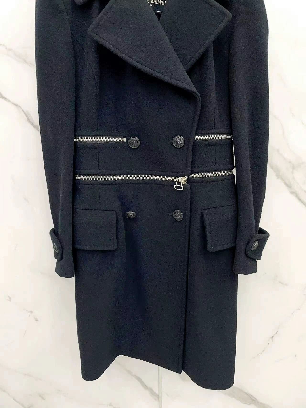 Balmain black wool peacoat by pierre balmain Size US S / EU 44-46 / 1 - 3 Thumbnail