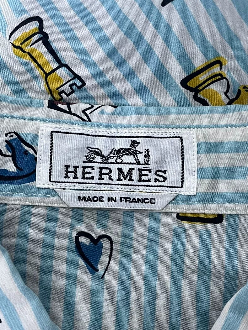 Hermes Hermes Blue Stripe Horse Print Shirt Size US M / EU 48-50 / 2 - 4 Thumbnail