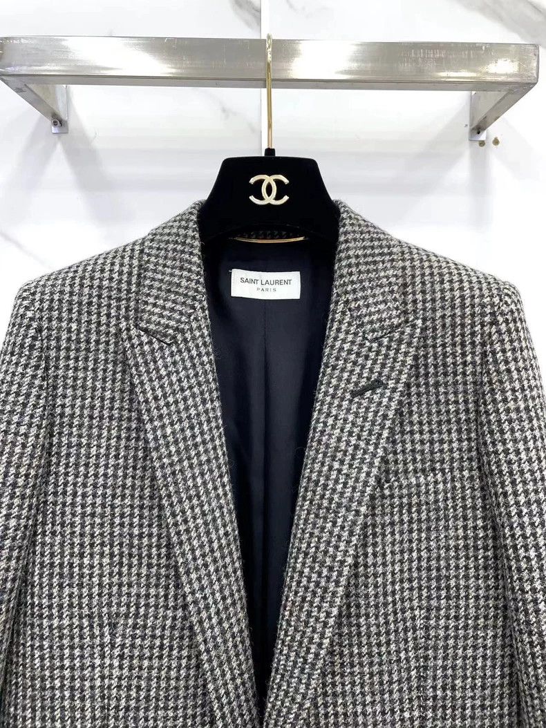 Saint Laurent Paris SAINT LAURENT Black Plaid Wool Blazer Size US XS / EU 42 / 0 - 2 Thumbnail