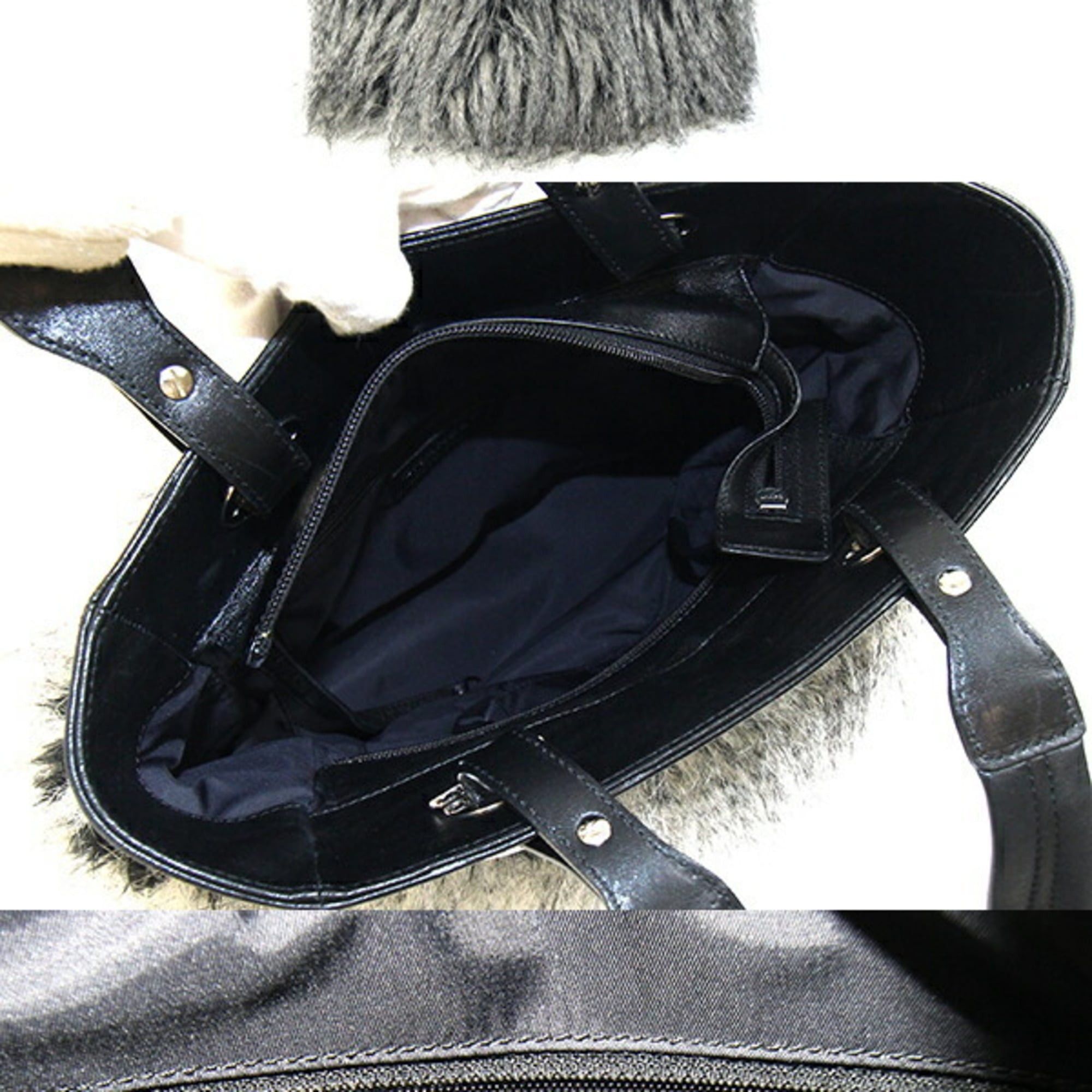 Chanel Chanel Paris-Biarritz Tote MM Black Leather Coated Canvas Faux Fur Shoulder Bag with Coco Mark, Women's Size ONE SIZE - 2 Thumbnail