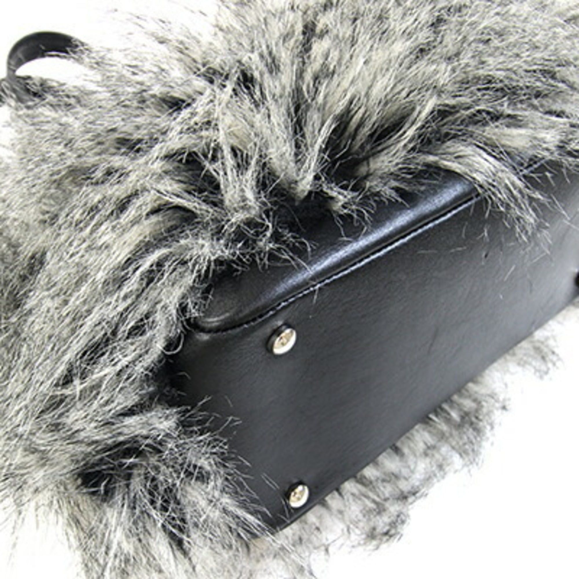 Chanel Chanel Paris-Biarritz Tote MM Black Leather Coated Canvas Faux Fur Shoulder Bag with Coco Mark, Women's Size ONE SIZE - 4 Thumbnail