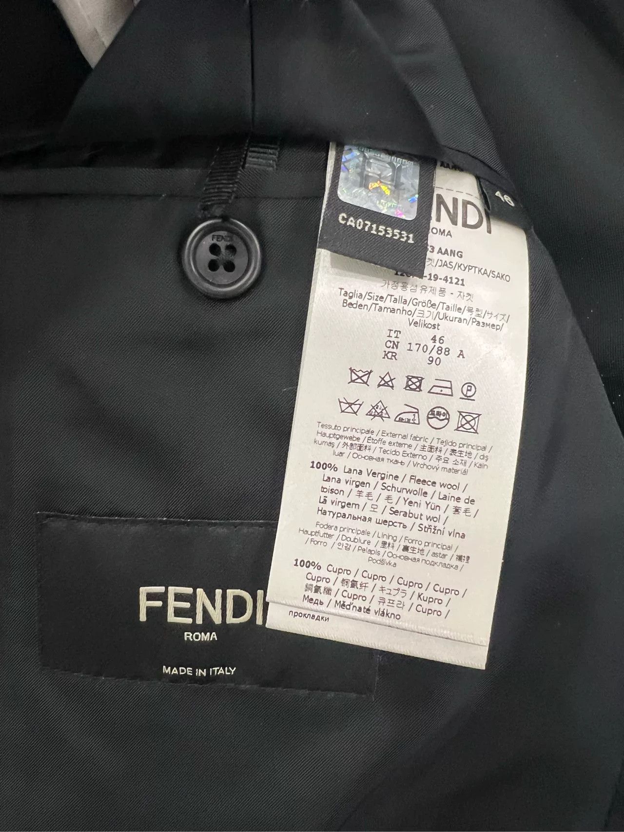 Fendi Fendi Black Wool Slim Fit Blazer Size US L / EU 52-54 / 3 - 3 Thumbnail