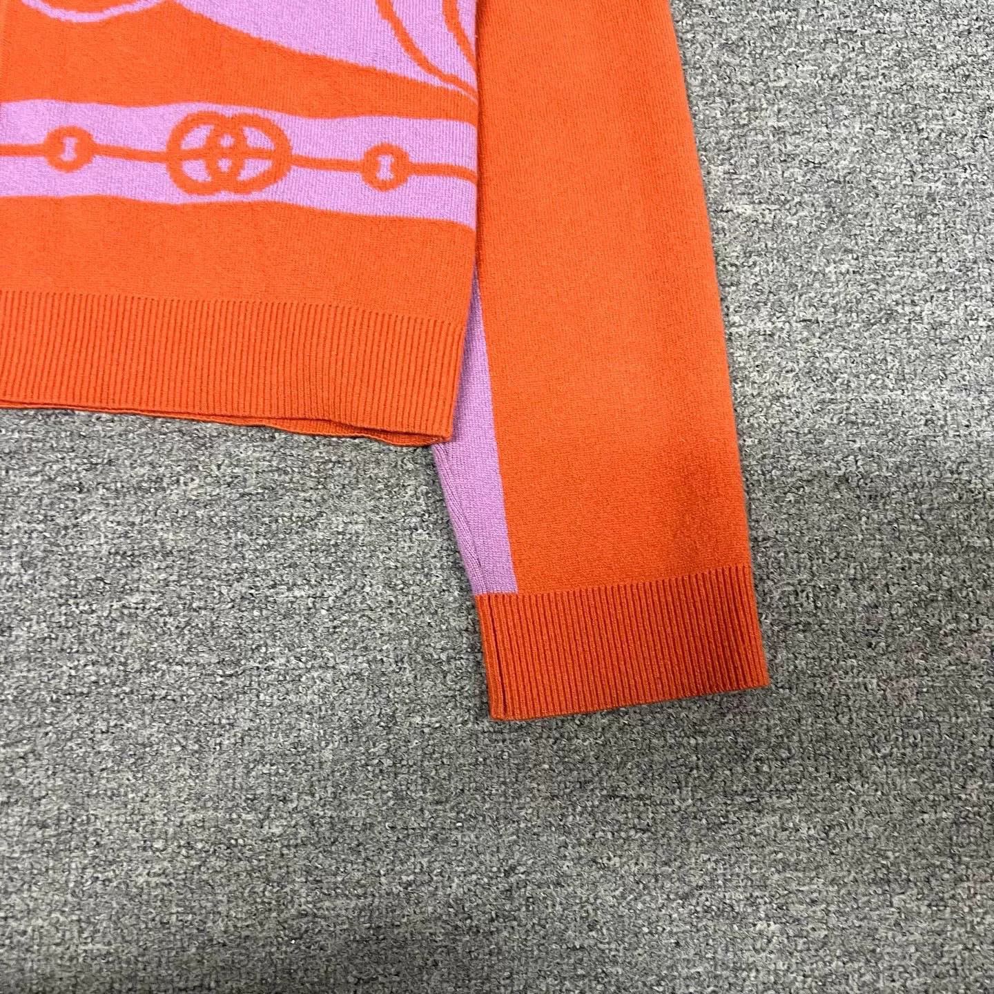 Hermes Hermes Orange Cashmere Cardigan with Flocking Size US S / EU 44-46 / 1 - 6 Thumbnail