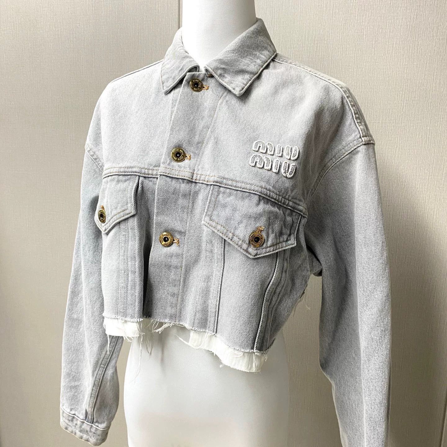 Miu Miu gray cropped denim jacket from MiuMiu Size US M / EU 48-50 / 2 - 3 Thumbnail