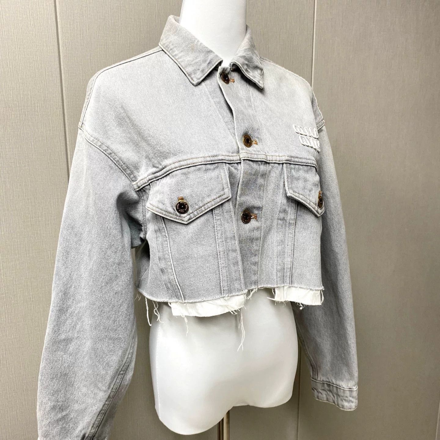 Miu Miu gray cropped denim jacket from MiuMiu Size US M / EU 48-50 / 2 - 4 Thumbnail