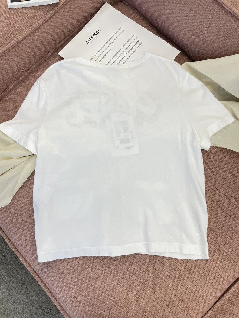 Chanel Chanel White Logo Cutout Short-Sleeve Top Size US M / EU 48-50 / 2 - 3 Thumbnail