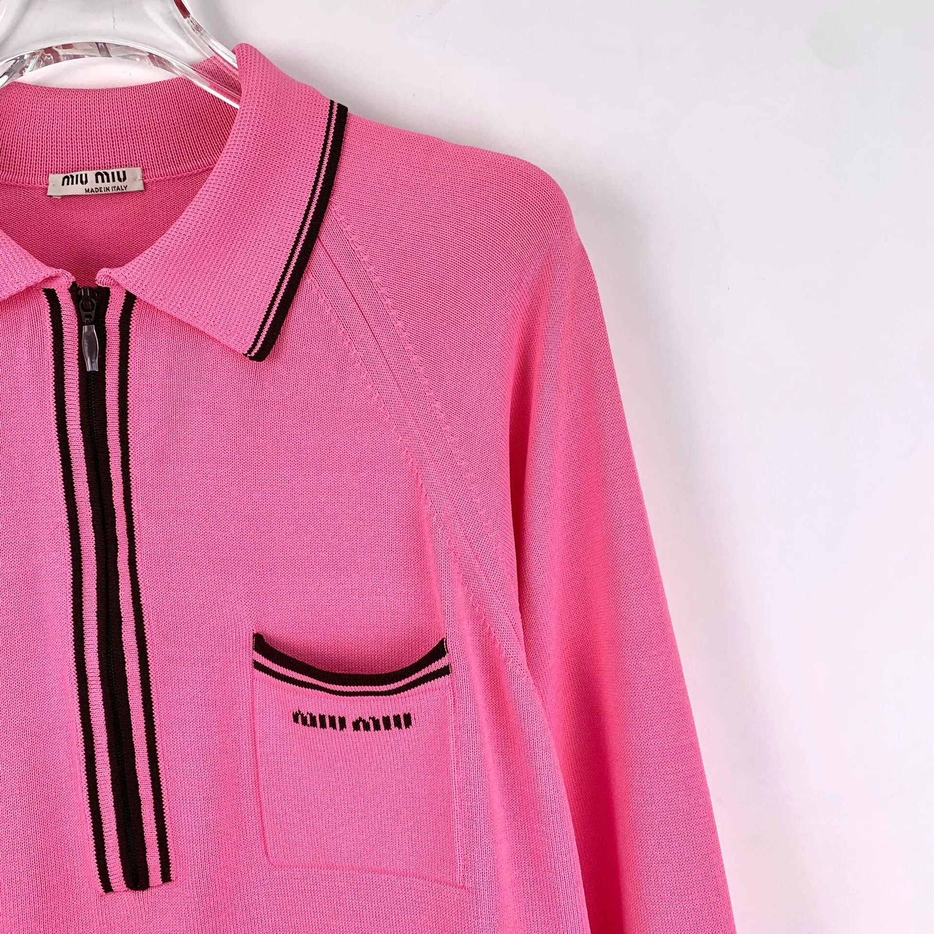 Miu Miu pink long sleeve knit polo shirt Size US S / EU 44-46 / 1 - 3 Thumbnail
