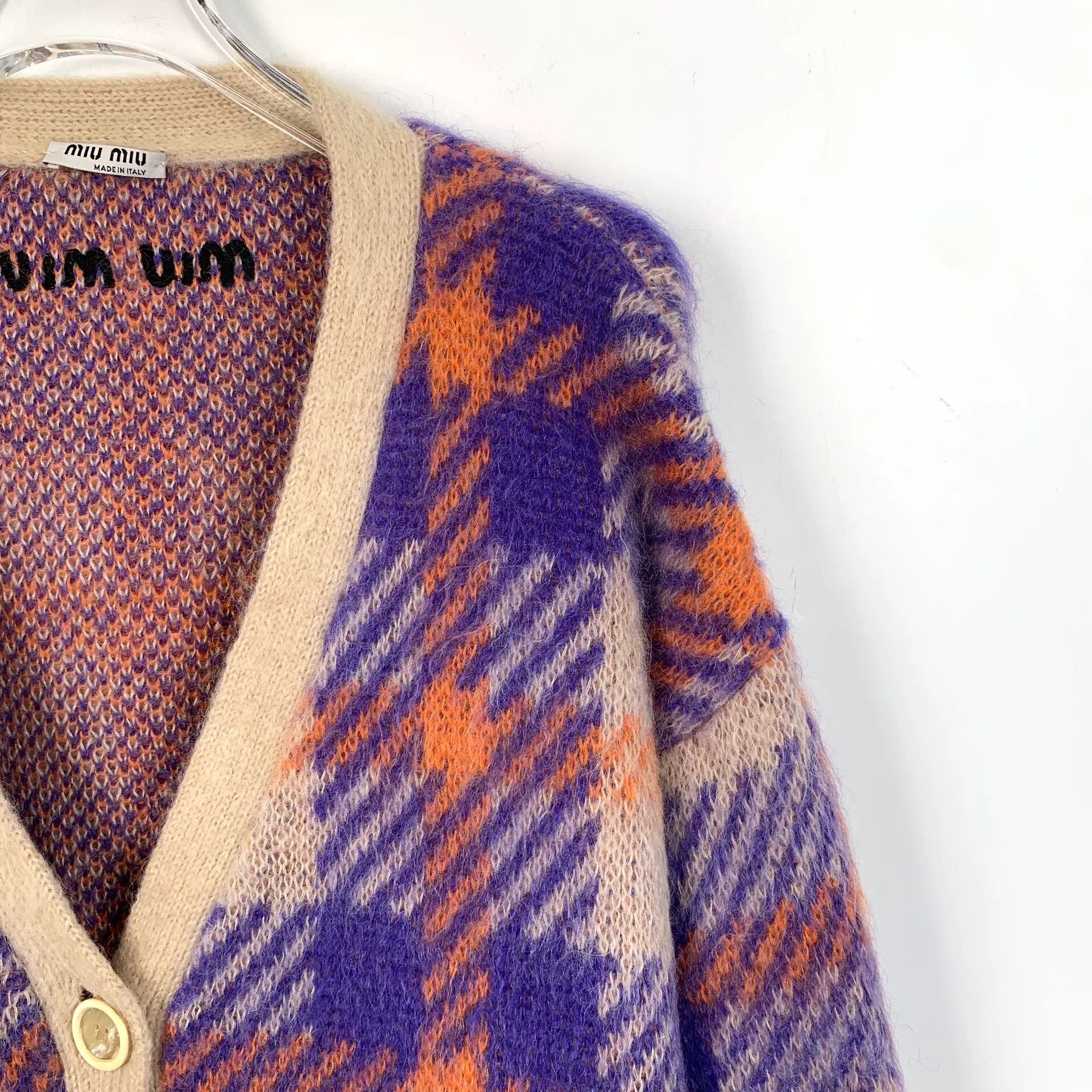 Miu Miu multicolored mohair v-neck cardigan sweater Size US M / EU 48-50 / 2 - 3 Thumbnail