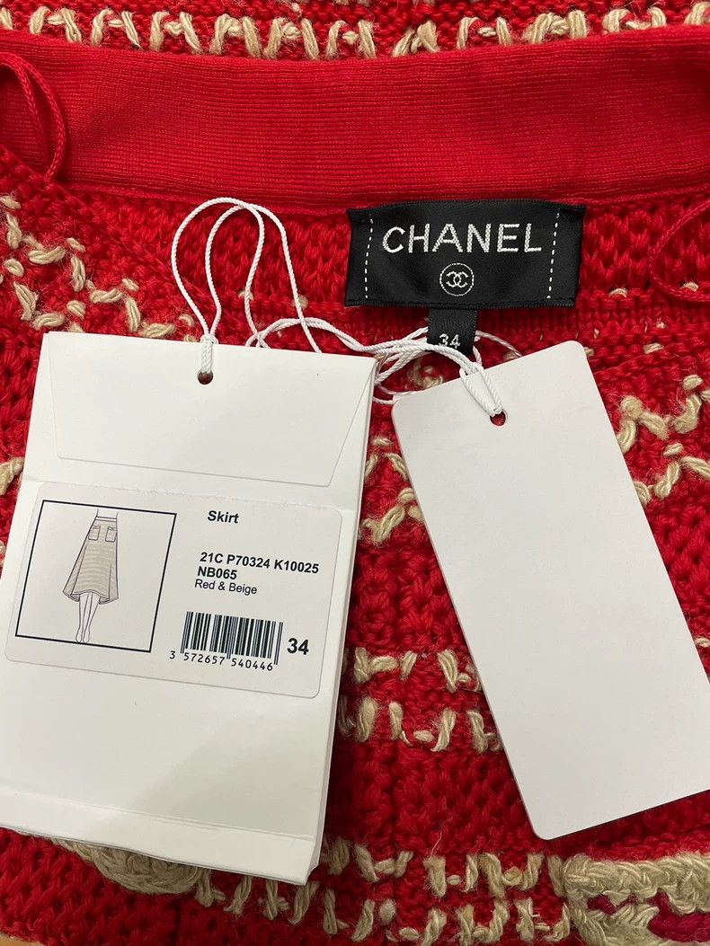 Chanel Chanel Red White Knit Asymmetric Skirt Size US 34 / EU 50 - 4 Thumbnail