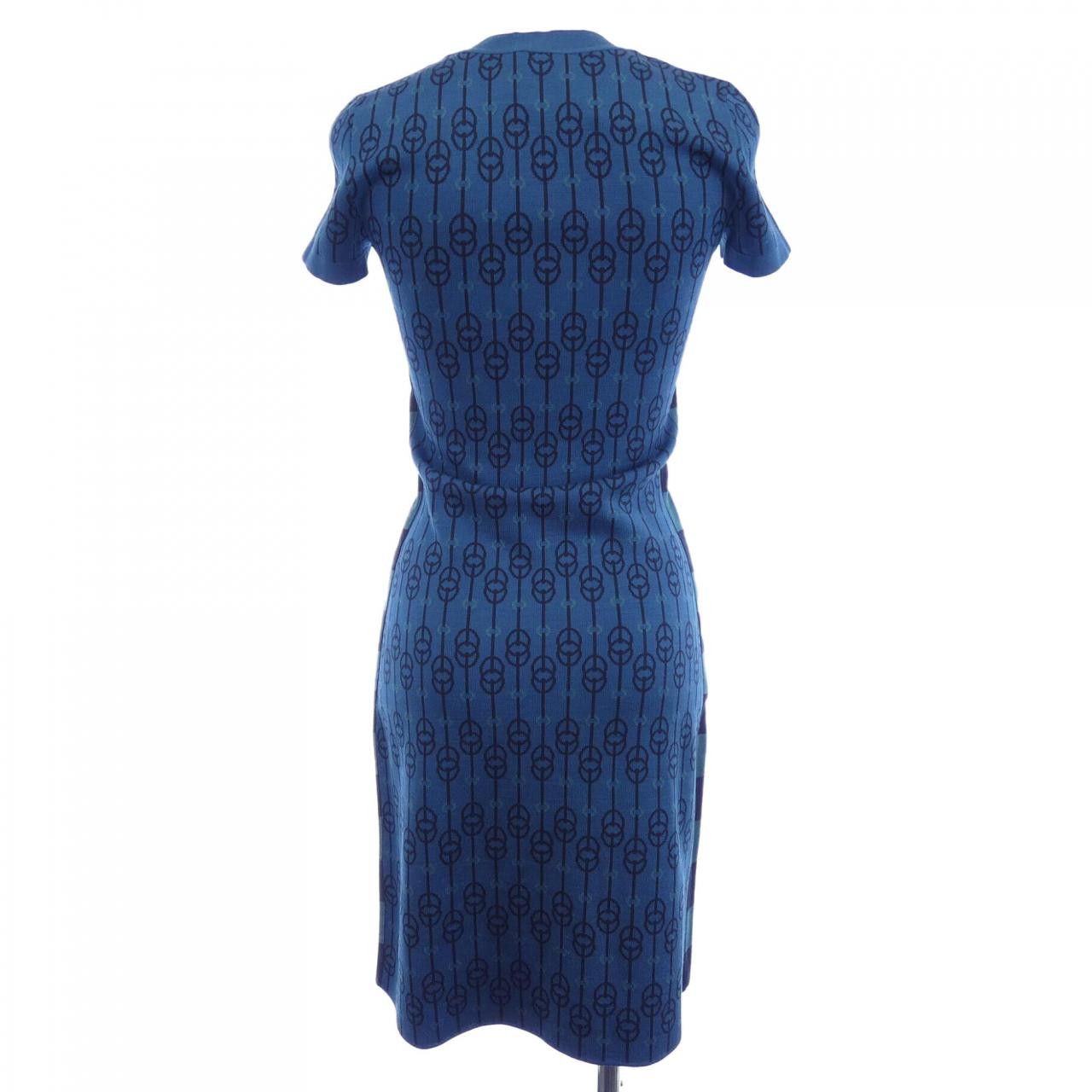 hermes blue dress Hermes Cotton Blue/Red/Black Buckle Printed Dress main image 0