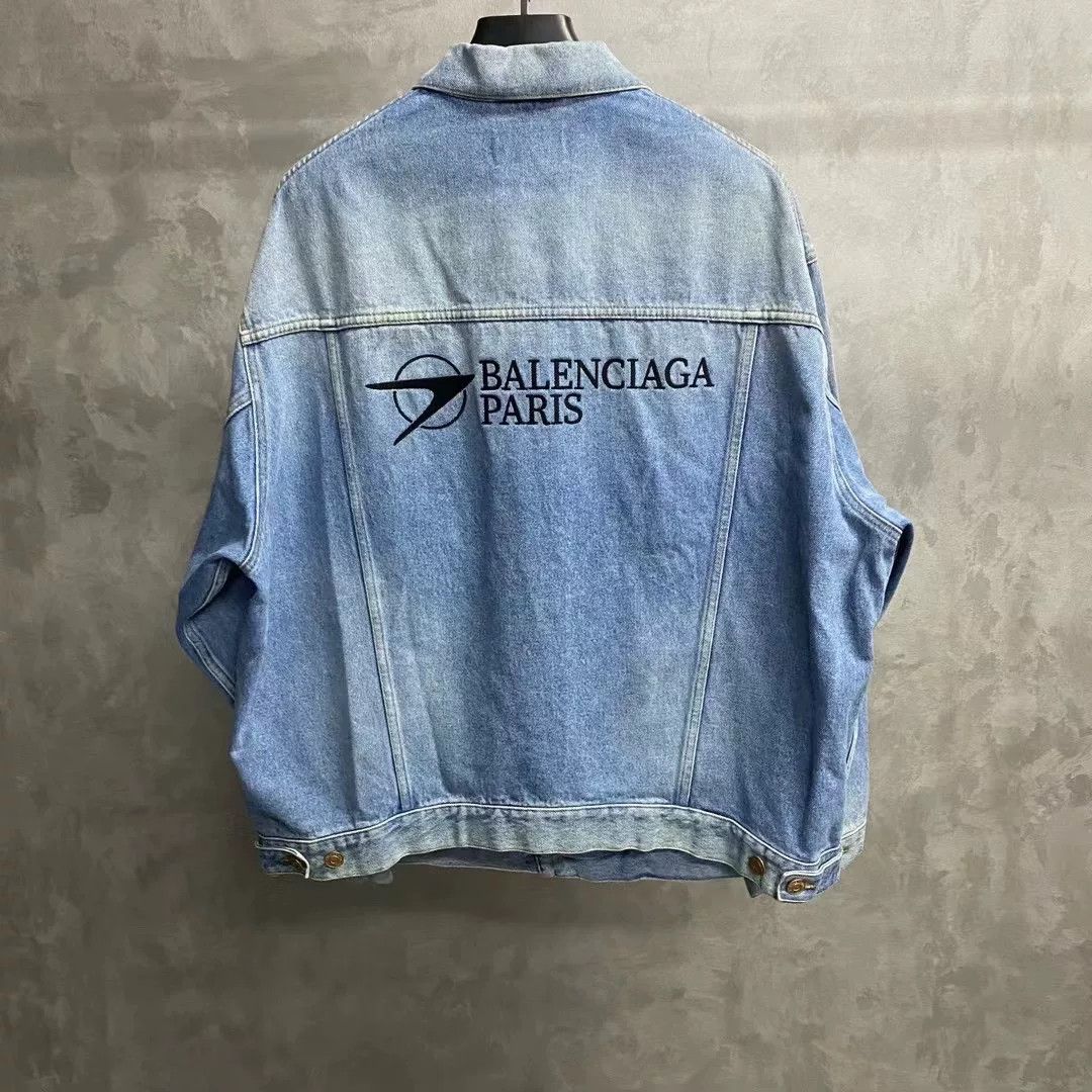 Balenciaga Balenciaga Blue Embroidered Logo Denim Jacket Size US XS / EU 42 / 0 - 2 Thumbnail