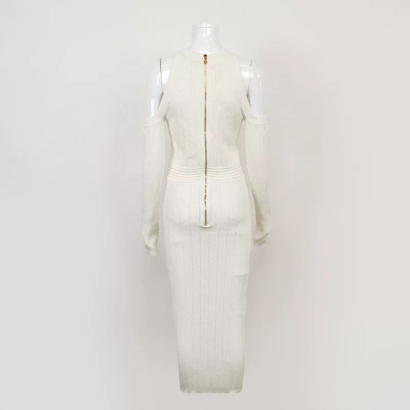 Balmain balmain white ribbed long sleeve dress Size US 44 / EU 60 - 2 Thumbnail
