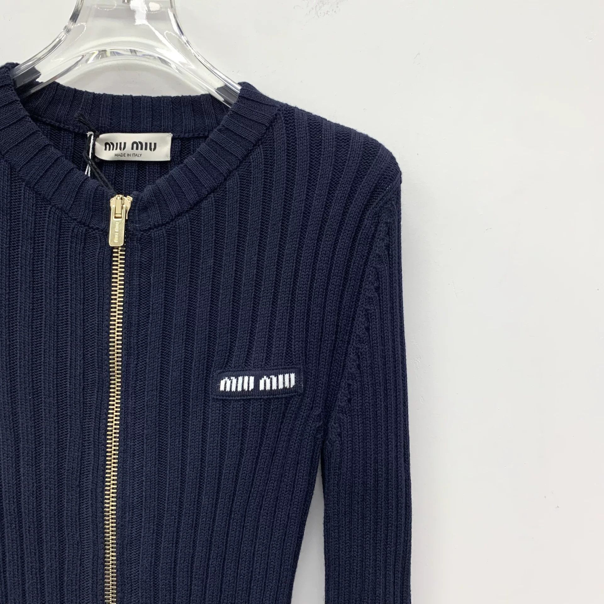 Miu Miu Miu Miu Dark Blue Logo Knit Zip Top Size US XS / EU 42 / 0 - 4 Thumbnail
