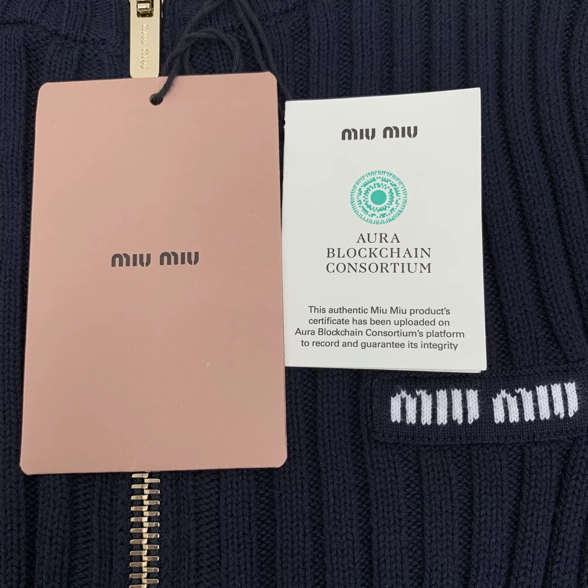 Miu Miu Miu Miu Dark Blue Logo Knit Zip Top Size US XS / EU 42 / 0 - 6 Thumbnail