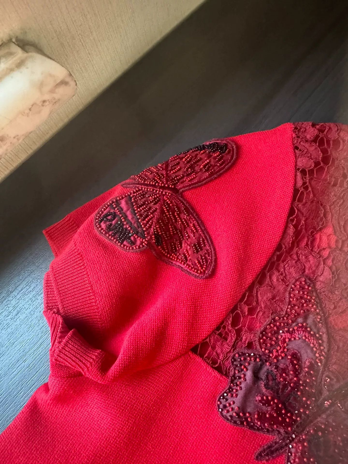 Valentino Valentino Red Lace Embroidered Dress Size M / US 6-8 / IT 42-44 - 5 Thumbnail