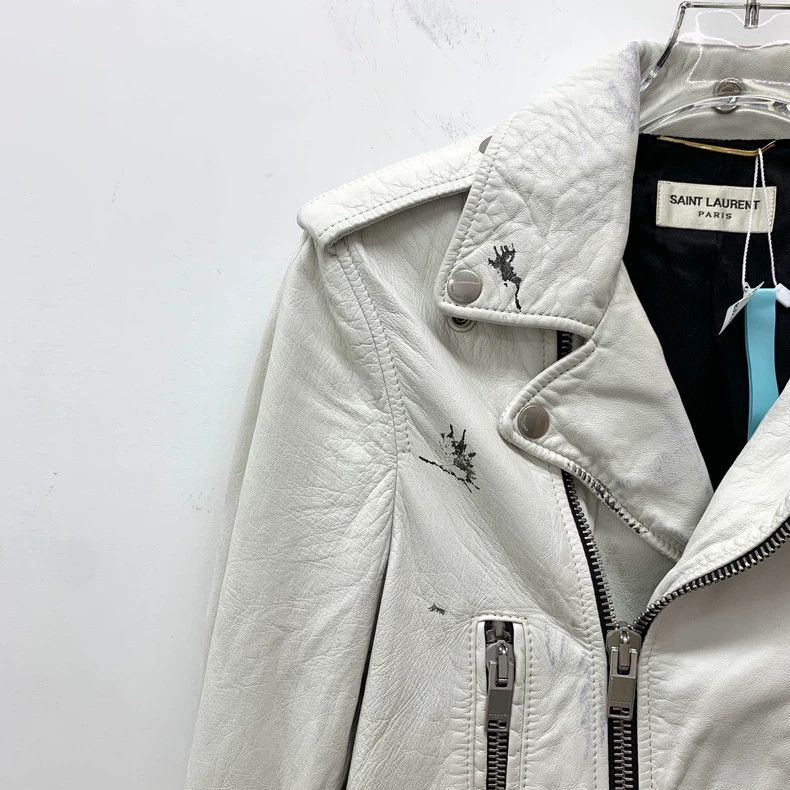 Saint Laurent Paris Saint Laurent White Leather Collar Zip Jacket Size US XS / EU 42 / 0 - 3 Thumbnail