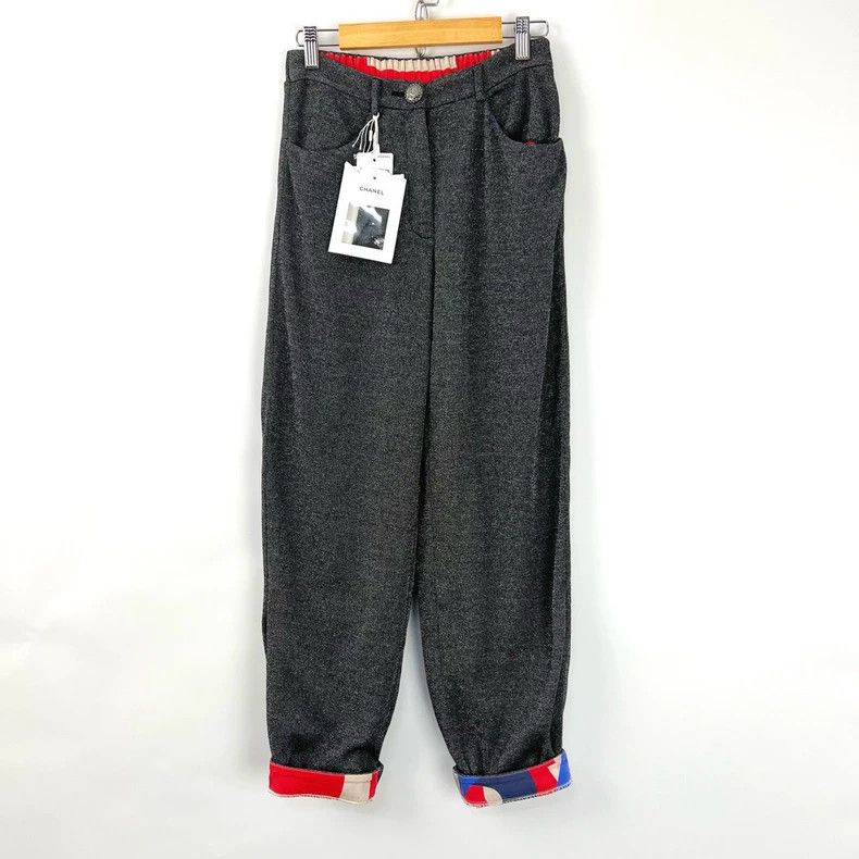 Chanel Chanel Gray Silver Thread Wide-Leg Casual Pants Size US 36 / EU 52 - 2 Thumbnail