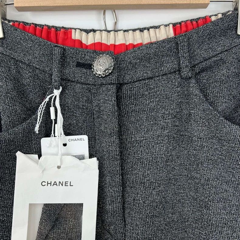 Chanel Chanel Gray Silver Thread Wide-Leg Casual Pants Size US 36 / EU 52 - 4 Thumbnail