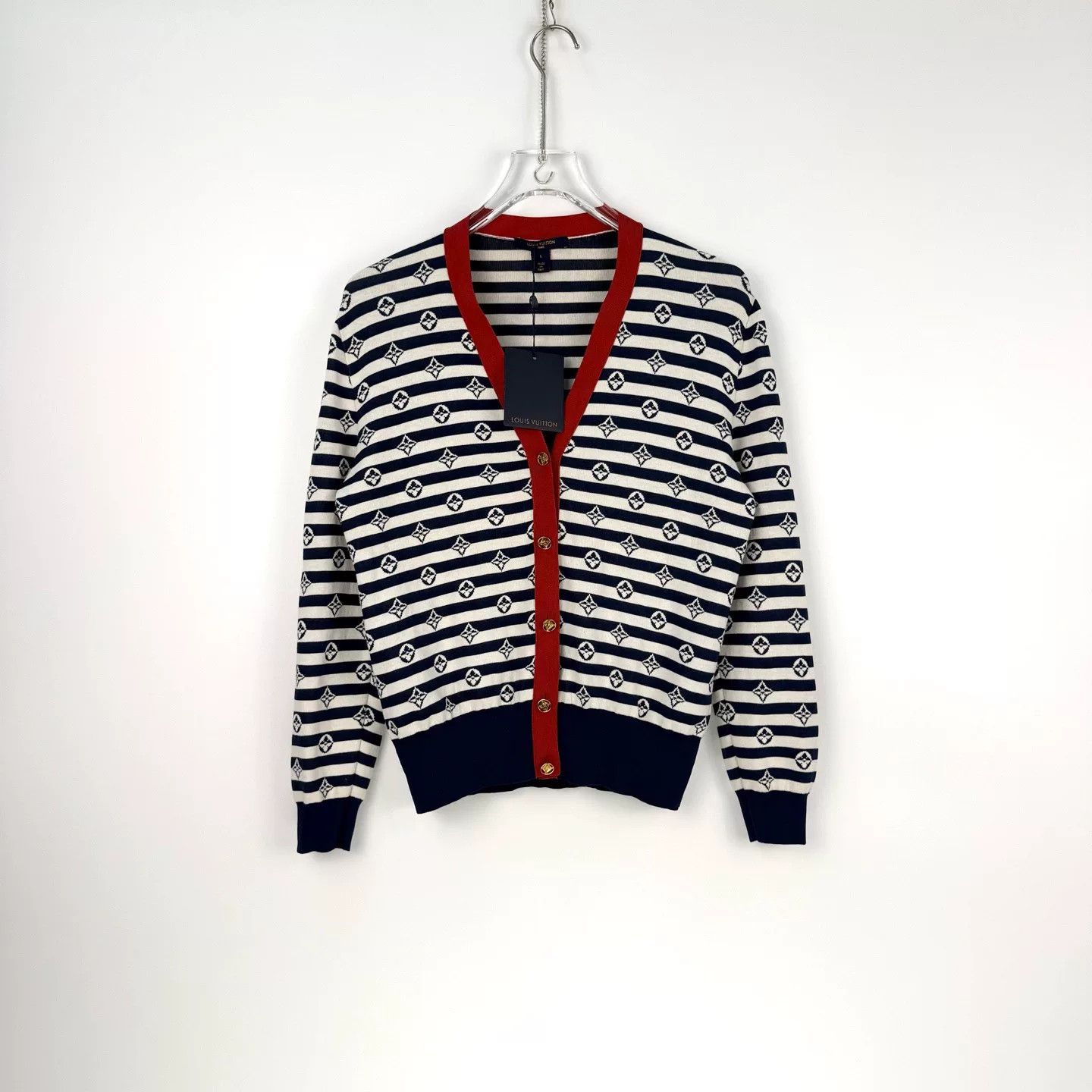 Louis Vuitton Louis Vuitton Blue Stripe Logo Cardigan Size US L / EU 52-54 / 3 - 3 Thumbnail