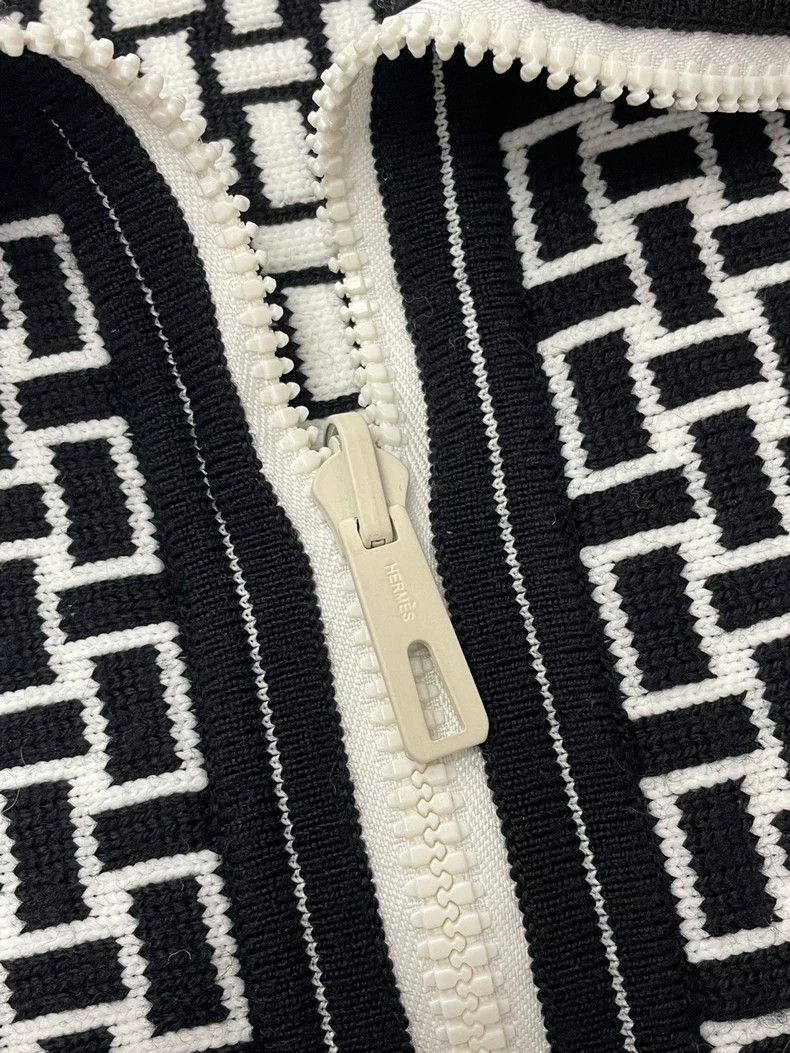 Hermes Hermes Black and White Mosaic Lapel Zip Jacket Coat Size US S / EU 44-46 / 1 - 2 Thumbnail