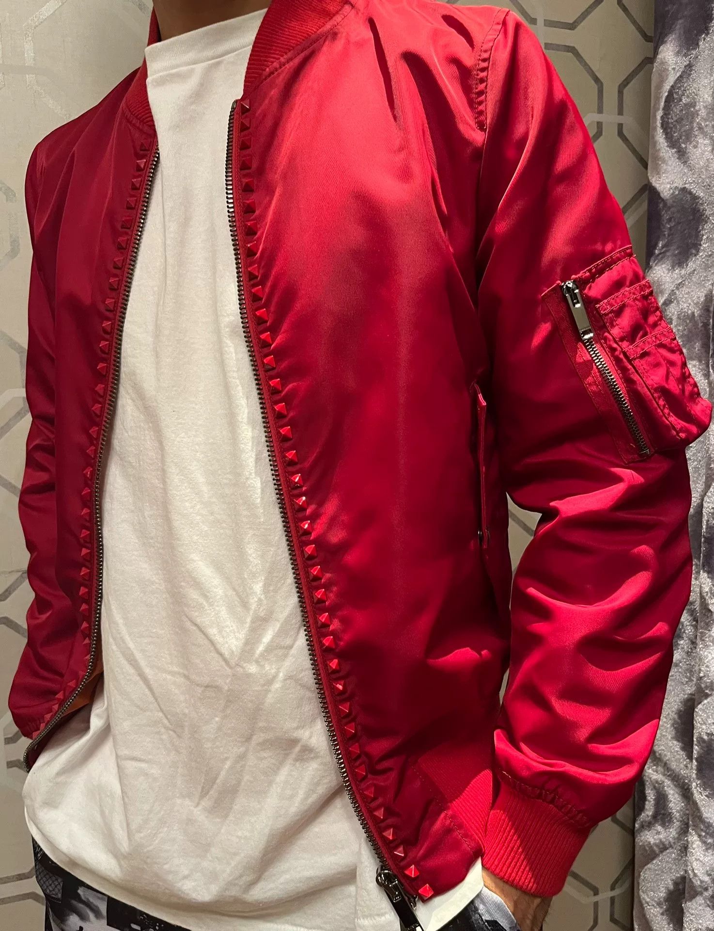Valentino Valentino Red Studded Bomber Jacket Size US XS / EU 42 / 0 - 9 Thumbnail