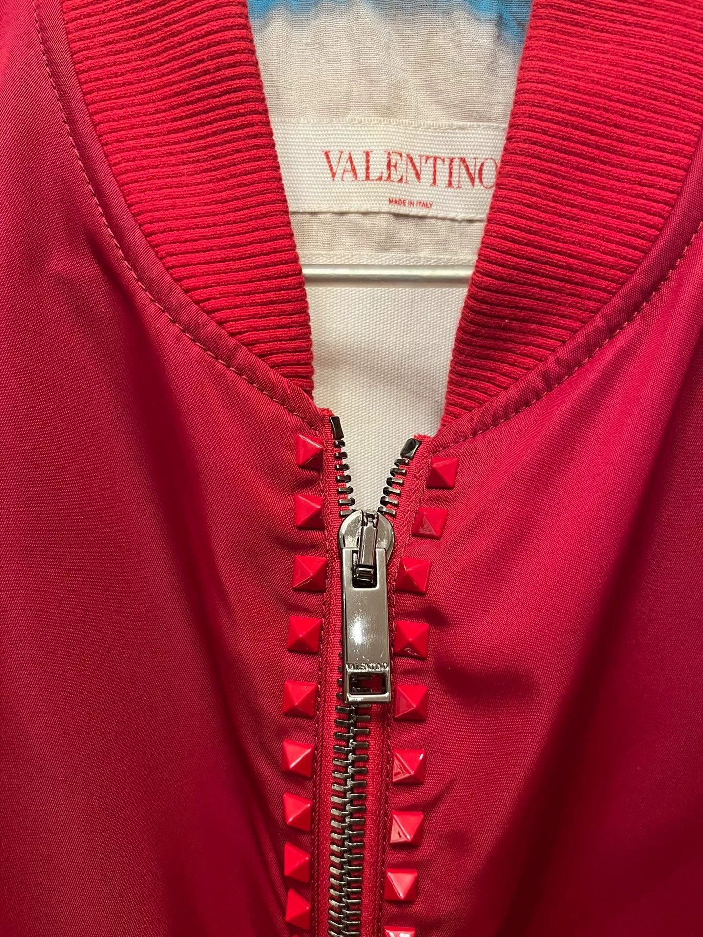 Valentino Valentino Red Studded Bomber Jacket Size US XS / EU 42 / 0 - 2 Thumbnail