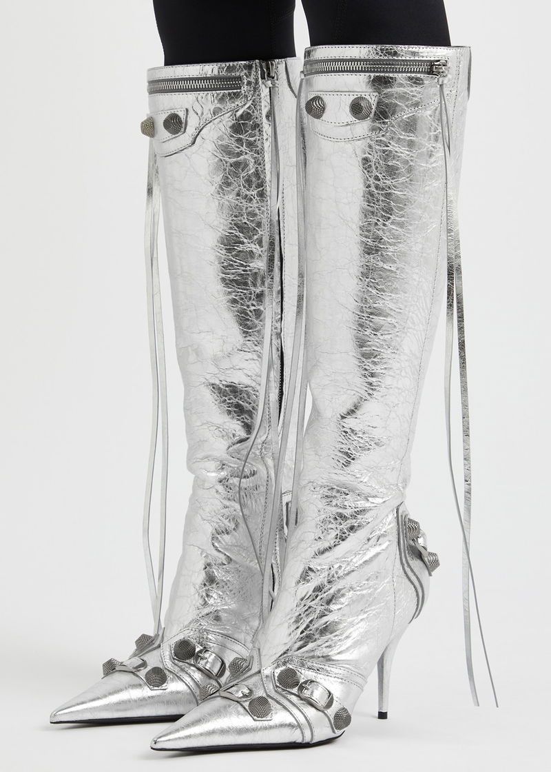 Balenciaga Cagole 90 Metallic Leather Knee-High Boots Size US 10 / IT 40 - 4 Thumbnail