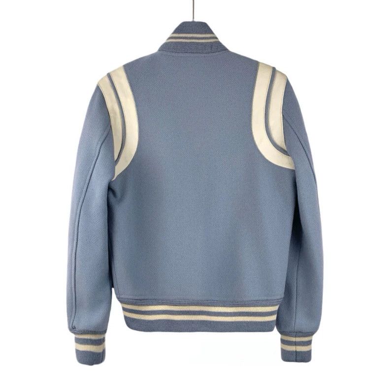 Saint Laurent Paris Saint Laurent Blue Striped Wool Bomber Jacket Size US XS / EU 42 / 0 - 2 Thumbnail
