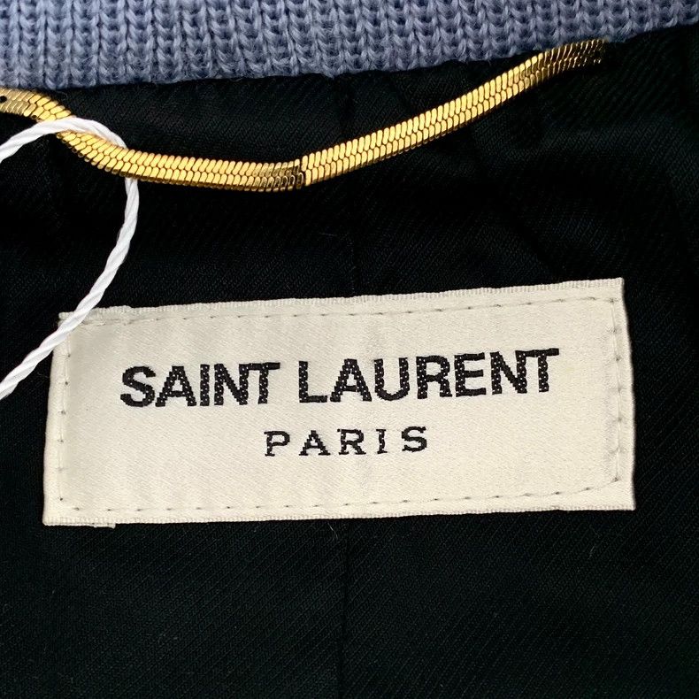 Saint Laurent Paris Saint Laurent Blue Striped Wool Bomber Jacket Size US XS / EU 42 / 0 - 5 Thumbnail