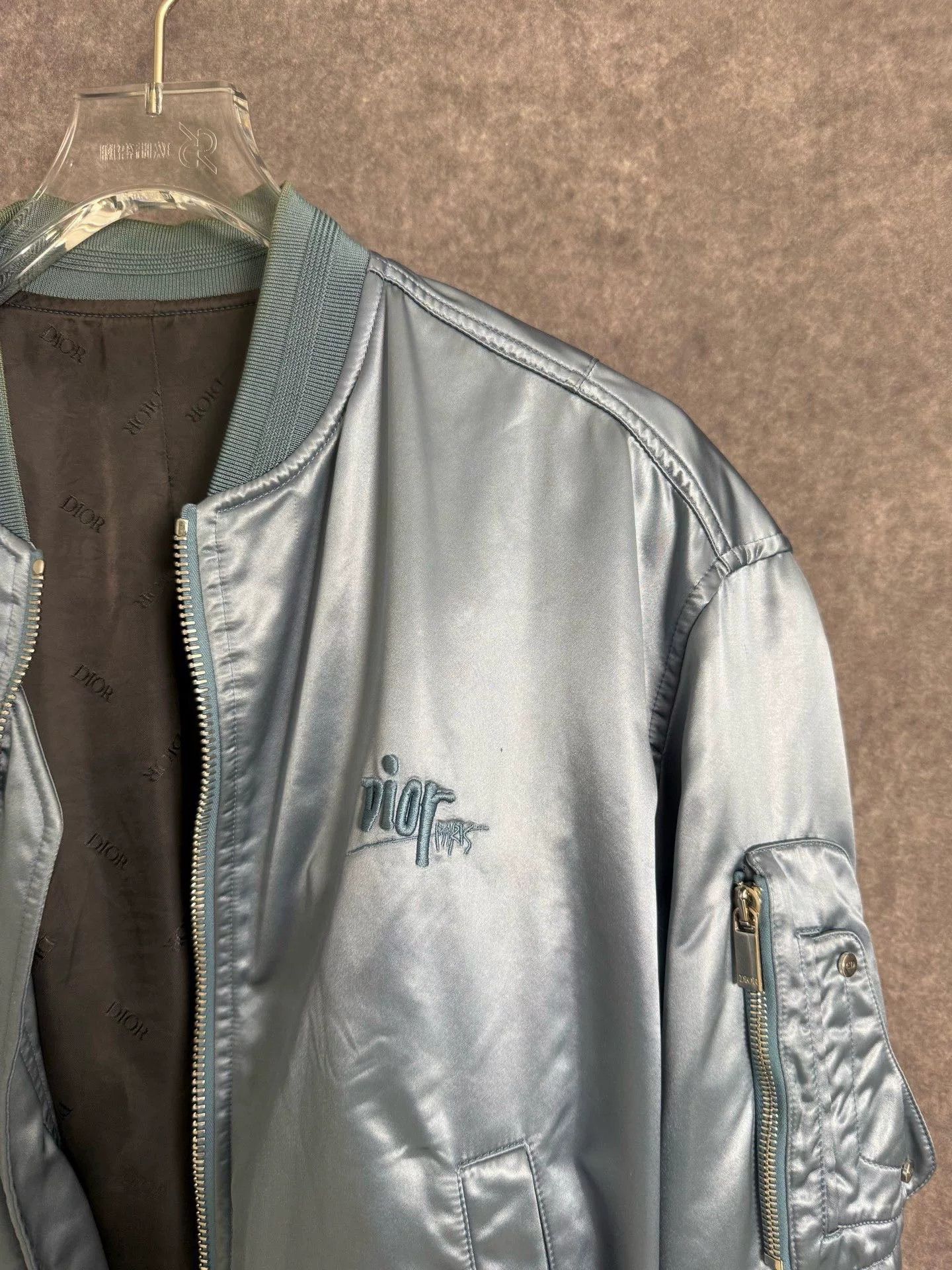 Dior Dior Stussy collaboration ice blue flight jacket Size US L / EU 52-54 / 3 - 5 Thumbnail