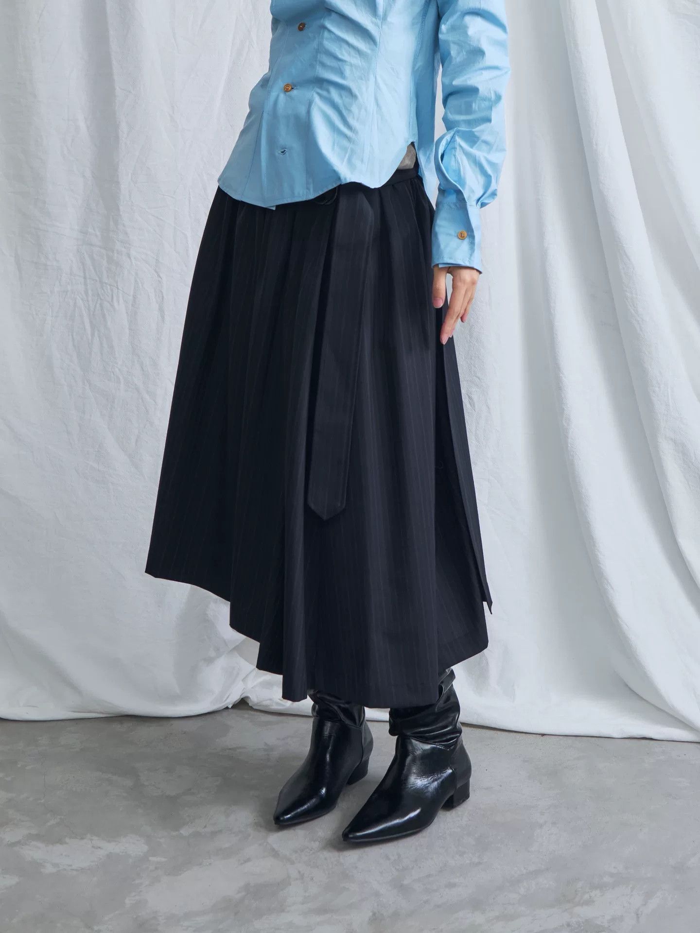 Junya Watanabe navy wool belt dress by junya watanabe Size M / US 6-8 / IT 42-44 - 3 Thumbnail