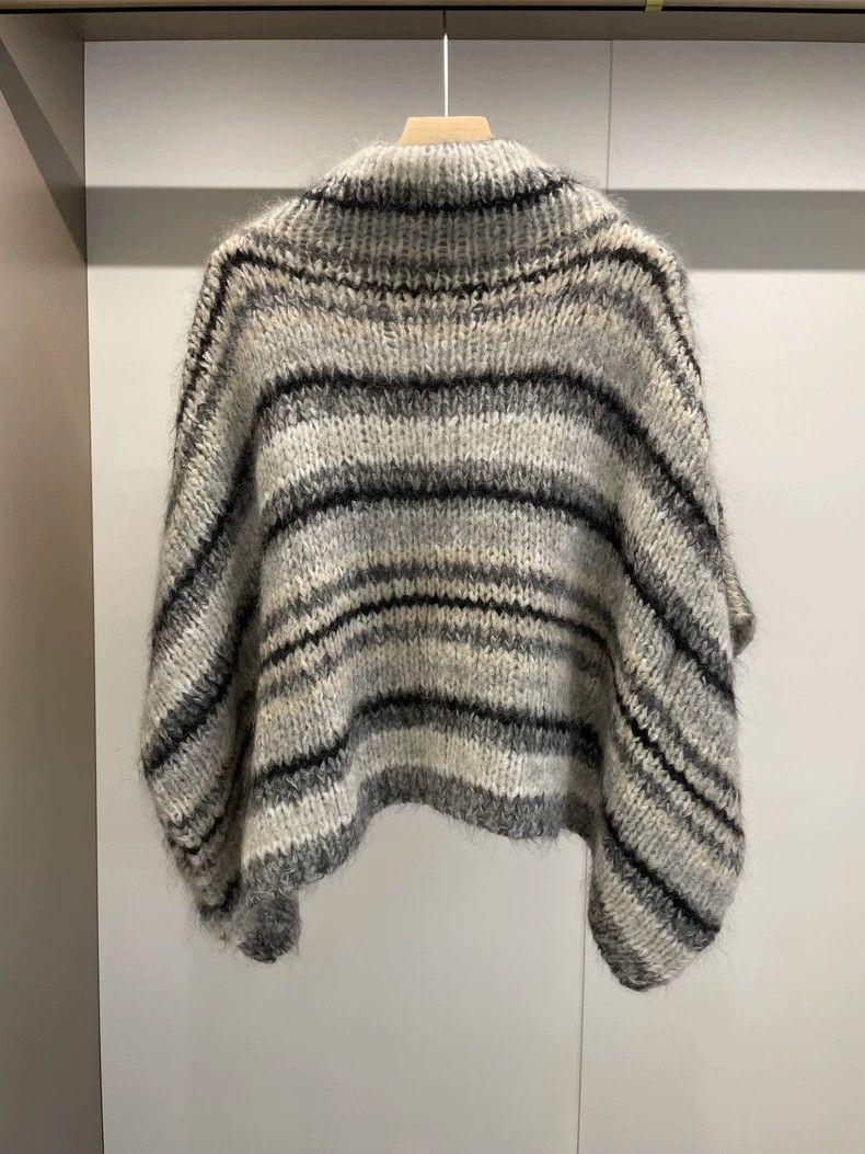 Brunello Cucinelli Gray Striped Turtleneck Sweater