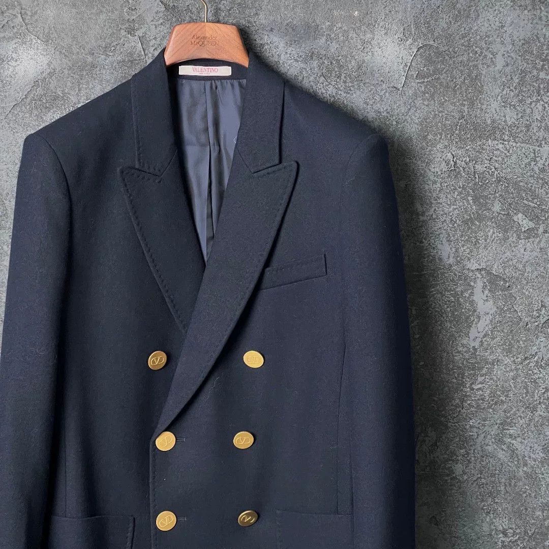 Valentino Valentino Navy Double-Breasted Wool Blazer Size US S / EU 44-46 / 1 - 3 Thumbnail