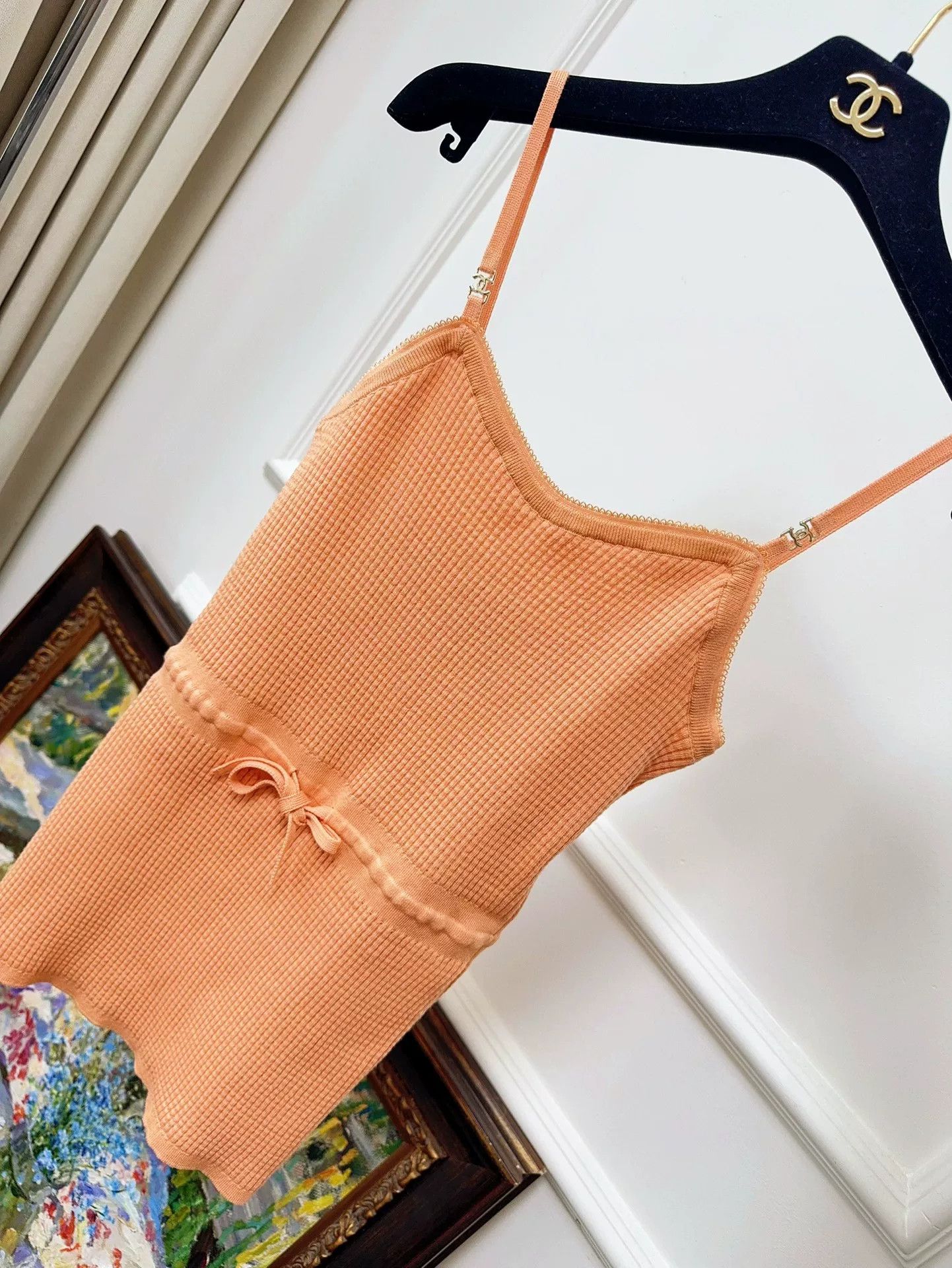 Chanel orange waffle knit spaghetti strap top Size US M / EU 48-50 / 2 - 8 Thumbnail