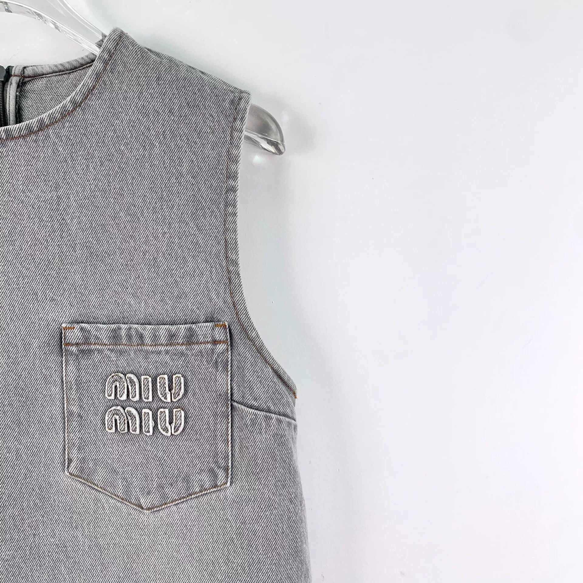 Miu Miu gray logo sleeveless denim dress by miu miu Size US 38 / EU 54 - 3 Thumbnail